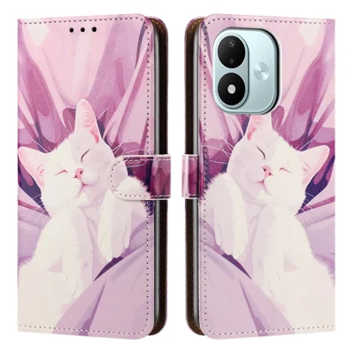Capa Carteira para Xiaomi Redmi Note 17 5G (Global) / 17 4G (Global) / 17 (Índia/China) 5G Capa de Telefone de Couro PU com Impressão de Padrão, Suporte e Alça de Pulso - Gato Dorminhoco
