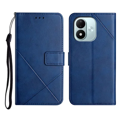 Futerał skórzany do Xiaomi Redmi Note 17 5G (Global) / 17 4G (Global) / 17 (Indie/Chiny) 5G, pokrowiec portfelowy z wzorem linii i paskiem na nadgarstek - niebieski