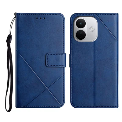 Futera skórzana na Xiaomi Redmi Note 17 Pro Max 5G / 17 Pro+ 5G / 17 Pro 5G z wzorem linii, etui portfelowe z paskiem na nadgarstek - niebieski