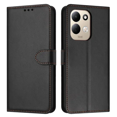 غطاء جلد لهاتف Xiaomi Redmi 17 5G / 17 4G مع حامل ومحفظة وإغلاق مغناطيسي - أسود