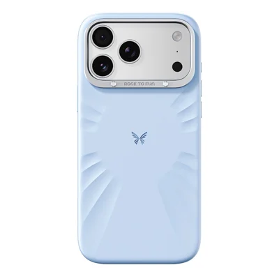 ROCK for iPhone 18 Pro / 17 Pro Magnetic Case Butterfly Pattern Liquid Silicone + PC Phone Cover with AI Button - Blue