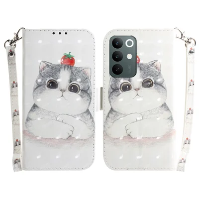 Кожаный чехол для OnePlus N6x 4G / Realme C100 5G / C85 5G / C83 5G с рисунком, бумажник, с ремешком на запястье - Милый кот