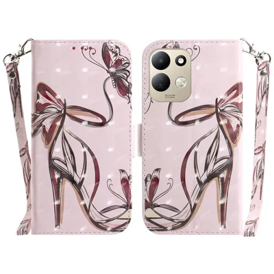 For Xiaomi Redmi 17 5G  /  17 4G Case Pattern Printing Leather Wallet Phone Cover with Wrist Strap - Butterfly High Heels