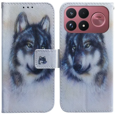 Cover con Portafoglio per Xiaomi Poco F9 Ultra 5G, Custodia in Pelle con Stampa a Motivo, Design Lupo
