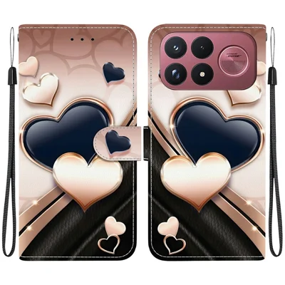 Cover in pelle per Xiaomi Poco F9 Ultra 5G con supporto, portafoglio, stampa a motivo e cinturino da polso - Amore