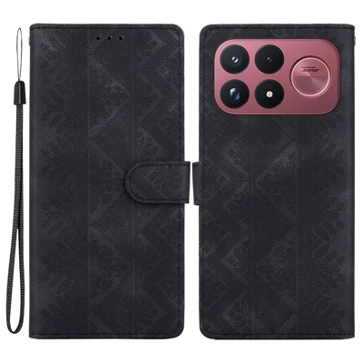 Cover Portafoglio in Pelle con Motivo Etico Imbottito per Xiaomi Poco F9 Ultra 5G, Custodia con Porta Tessere e Cinturino da Polso - Nero