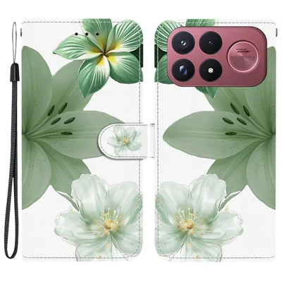 Custodia per Xiaomi Poco F9 Ultra 5G con Stampa a Motivo, Custodia a Libro con Supporto, Portafoglio in PU Morbido con Cinturino da Polso - Fiore di Loto Ciano