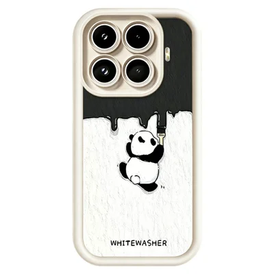 For Xiaomi 17T Phone Case TPU Rubberized Anti-Slip Whitewasher Panda Pattern Back Cover - White
