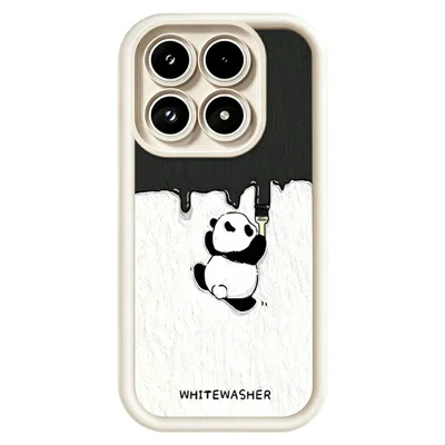 For Xiaomi 17 Phone Case TPU Rubberized Anti-Slip Whitewasher Panda Pattern Back Cover - White