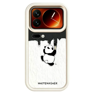For Xiaomi 17 Pro Phone Case TPU Rubberized Anti-Slip Whitewasher Panda Pattern Back Cover - White