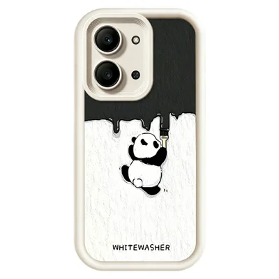 For Xiaomi Redmi 15C 5G (EU) (173mm) / Redmi 15C 4G (EU) (173mm) Phone Case TPU Rubberized Anti-Slip Whitewasher Panda Pattern Back Cover - White