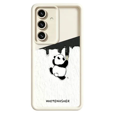 For Samsung Galaxy S26 Phone Case TPU Rubberized Anti-Slip Whitewasher Panda Pattern Back Cover - White