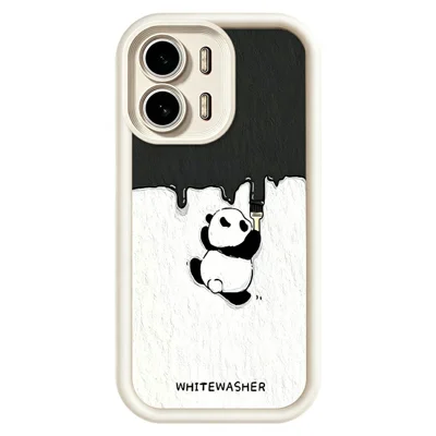 For Oppo A6x 4G / A6x 5G Phone Case TPU Rubberized Anti-Slip Whitewasher Panda Pattern Back Cover - White