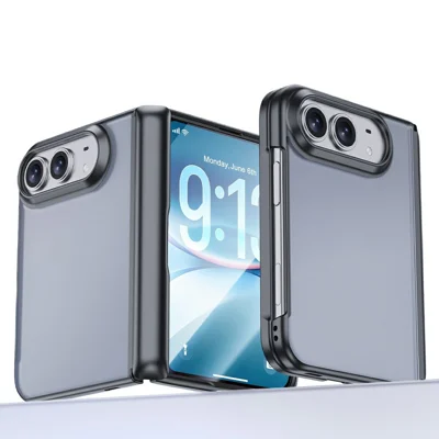 For iPhone Fold Case met HD-schermbeveiliging Skin-touch PC Matte beschermhoes - Zwart