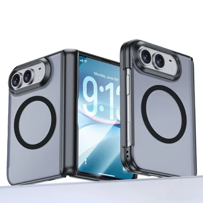 For iPhone Fold Magnetisk Case med HD Skærm Beskytter, Hudfølelse Matte PC, Hinge Beskyttelse Telefon Cover - Sort