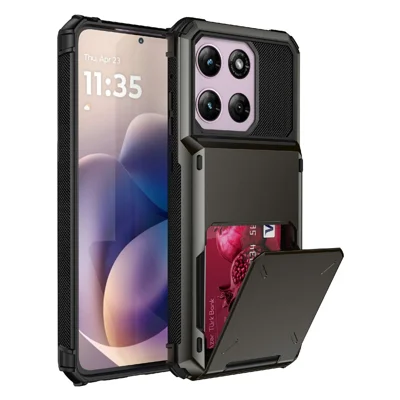 For Motorola Moto G Stylus (2026) 5G Case PC + TPU Dual Layer Back Phone Cover with Card Holder - Black