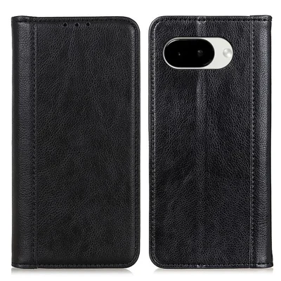 For Google Pixel 11a Stand Case Split Leather Litchi Texture Wallet Phone Cover - Black