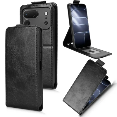 Étui support pour TECNO Spark 50 Pro 4G, étui à rabat vertical magnétique en cuir avec porte-cartes - Noir