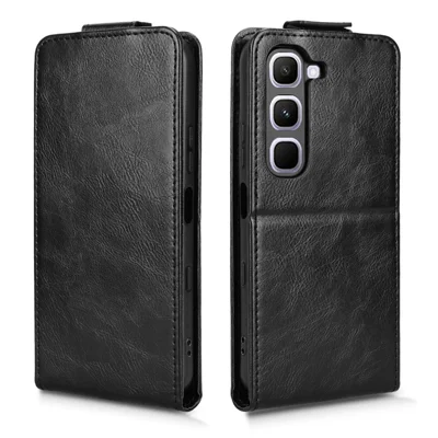 غطاء لهاتف Infinix Hot 70 Pro 5G بتصميم قابل للطي رأسيًا مع حامل ومغناطيس وحافظة بطاقة - أسود
