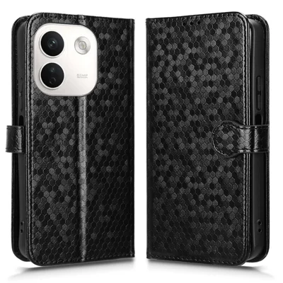 Futerał portfelowy z nadrukiem kropek do Xiaomi Redmi Note 17 Pro Max 5G / 17 Pro+ 5G, pokrowiec z tworzywa PU z paskiem na nadgarstek – czarny