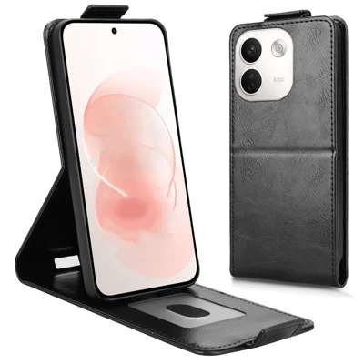 Etui z podstawką magnetyczne pionowe dla Xiaomi Redmi Note 17 Pro Max 5G / 17 Pro+ 5G, etui skórzane z zamkiem magnetycznym i uchwytem na kartę – czarne