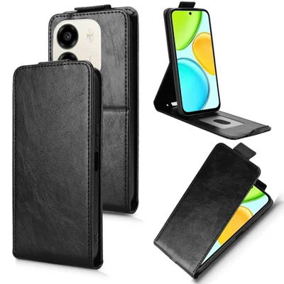 Funda con soporte para Honor X6e 4G, carcasa de cuero con cierre magnético, apertura vertical y ranura para tarjetas - Negro