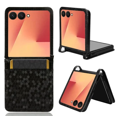 For Samsung Galaxy Z Flip8 Case with Card Slot Dot Pattern Imprint PC + PU Leather Phone Cover - Black