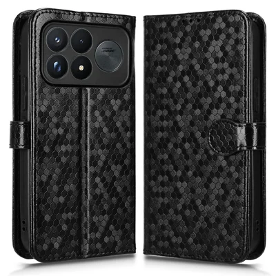 For Xiaomi Redmi K100 Pro Max 5G (China)  /  Poco F9 Ultra 5G Wallet Case Dot Pattern Imprint PU Leather Phone Cover with Wrist Strap - Black