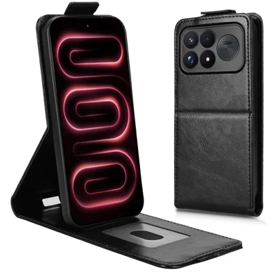 Cover con Supporto per Xiaomi Redmi K100 Pro Max 5G / Poco F9 Ultra 5G, Custodia Verticale con Chiusura Magnetica, Rivestimento in Pelle, Portacarte - Nero