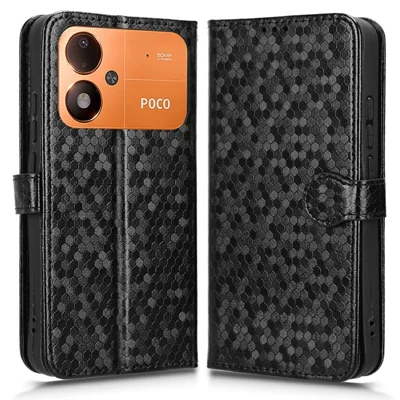For Xiaomi Poco M8 Power 5G Wallet Case Dot Pattern Imprint PU Leather Phone Cover with Wrist Strap - Black