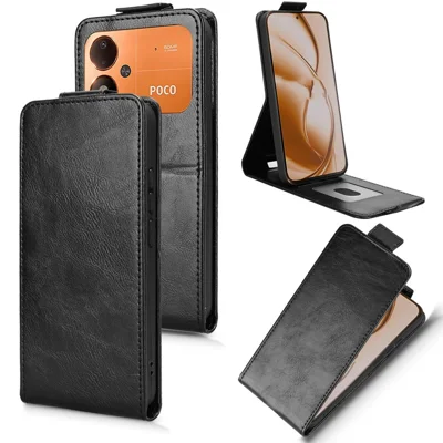 For Xiaomi Poco M8 Power 5G Stand Case Magnetic Clasp Vertical Flip Leather Phone Cover with Card Holder - Black
