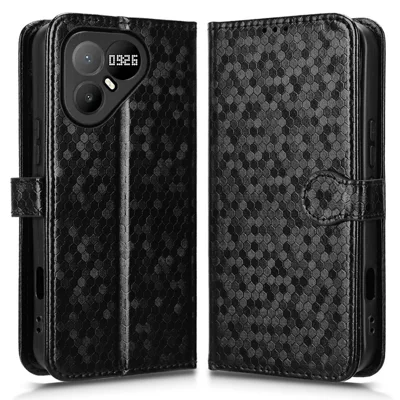 Étui portefeuille pour TECNO Pova 8 Pro 5G avec motif à pois, housse en cuir PU avec impression de pois et dragonne - Noir