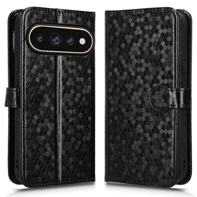 För Google Pixel 11 Pro / 11 Wallet Case Pärmönster PU-läder mobilhölje med handledsband - Svart