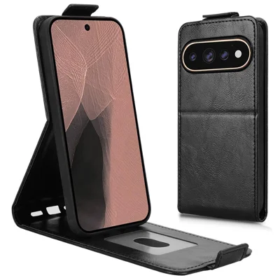 För Google Pixel 11 Pro / 11 Ställande Lederlugg Med Magnetisk Spänne Vertikal Fliplugg Med Kortficka - Svart