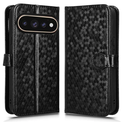 Plånboksfodral för Google Pixel 11 Pro XL med prickmönster, PU-läder med handledsband - Svart