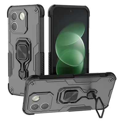 For Xiaomi Redmi Note 17 Pro Max 5G Case Rotatable Ring Kickstand PC + TPU Shockproof Phone Cover - Black