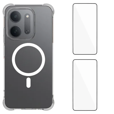 WANLONFENG لجهاز Xiaomi Redmi 17C 5G سلسلة WL1، غطاء خلفي شفاف من مادة TPU بسمك 2.0 مم مع مغناطيس وغطاء شاشة زجاجي شفاف - شفاف