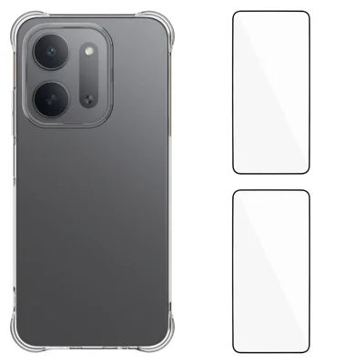 WANLONFENG لجهاز Xiaomi Redmi 17C 5G سلسلة WL2 غطاء هاتف من مادة TPU بسمك 2.0 مم مع فيلمين واقيين من الزجاج المقوى - شفاف