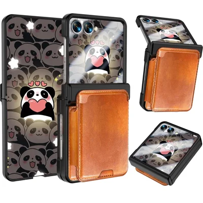For Samsung Galaxy Z Flip8 Magnetic Case Card Holder Hinge Protection PU Leather Coated PC Phone Cover with HD Tempered Glass Screen Protector - Orange
