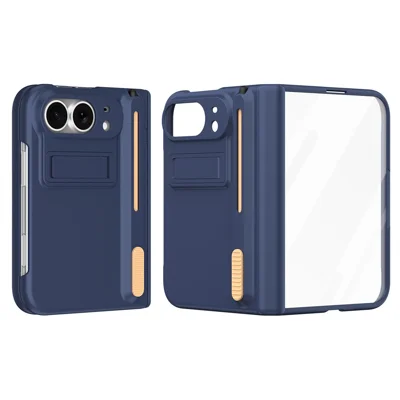 For iPhone Duo Kickstand Case Hinge Protection PC Phone Cover with Screen Protector and Stylus Pen - Sapphire