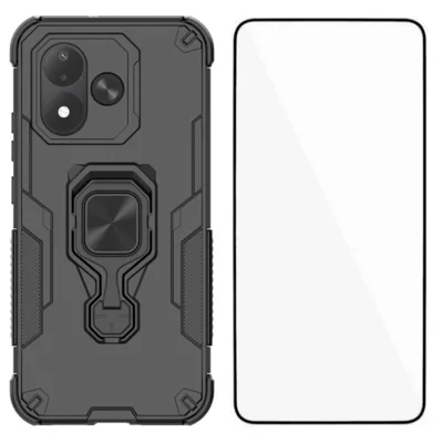  WANLONFENG til Xiaomi Redmi Note 17 5G (Global) / Xiaomi Redmi Note 17 (Indien/Kina) 5G / Xiaomi Redmi Note 17 4G (Global) Telefonbeskyttelse  PC TPU bagside med fold ud stå og temperede glas - Sort