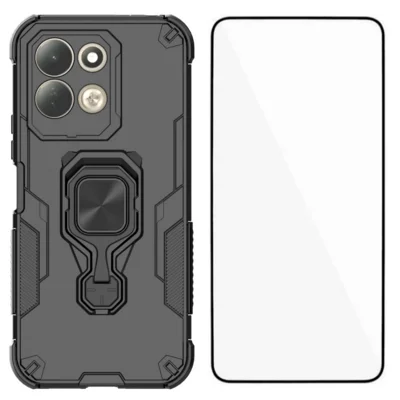 WANLONFENG för Xiaomi Redmi 17 5G / Xiaomi Redmi 17 4G mobilskal PC TPU bakplatta med ställfot och härdat glas - Svart