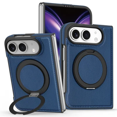 Magnetische hoes voor iPhone Fold met ringstandaard en PU lederen achterkant - Safran