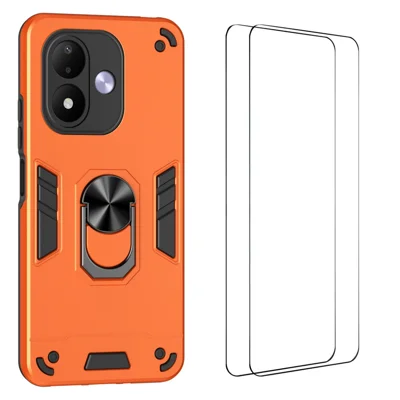  WANLONFENG til Xiaomi Redmi Note 17 5G (Global) / Xiaomi Redmi Note 17 (Indien/Kina) 5G / Xiaomi Redmi Note 17 4G (Global) YS Series Case Kickstand Stødfast PC TPU Telefonbeskyttelse med 2 stk. Temperskærmfilm - Orange