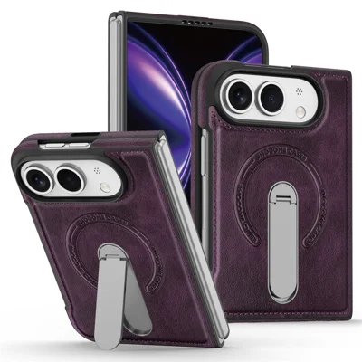 Etui magnetyczne do iPhone Fold z obrotową podstawką, powłoka z miękkiej skóry PC - ciemnopurpurowy