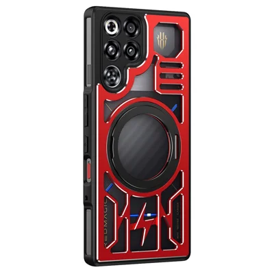 Capa para Telemóvel ZTE nubia RedMagic 11 Pro 5G / RedMagic 11 Pro+ 5G / RedMagic 11S Pro 5G / RedMagic 11S Pro+ 5G, Capa Não Escorregante em TPU + Liga de Alumínio com Suporte Giratório Magnético - Preto+Vermelho