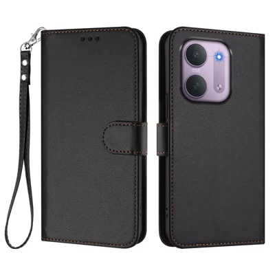 Funda de cuero para Xiaomi Redmi 17C 5G, con billetera y soporte, cubierta para teléfono con correa de muñeca - Negro