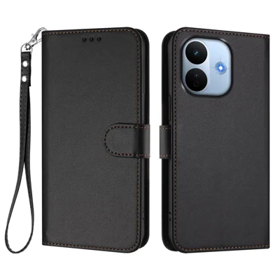 Etui skórzane z portfelem i podstawką z paskiem na nadgarstek do Xiaomi Redmi Note 17 Pro Max 5G / Xiaomi Redmi Note 17 Pro+ 5G - Czarny