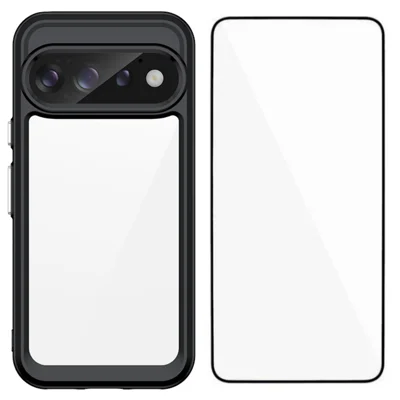 WANLONFENG para Google Pixel 11 Pro Capa de Telemóvel Série XC Capa de TPU e Acrílico com Vidro Temperado (Furo Grande para Objectiva) - Preto