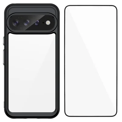 WANLONFENG para Google Pixel 11 Pro XL Capa de Telemóvel Série XC Capa de TPU e Acrílico com Vidro Temperado (Grande Orifício para Lente) - Preto